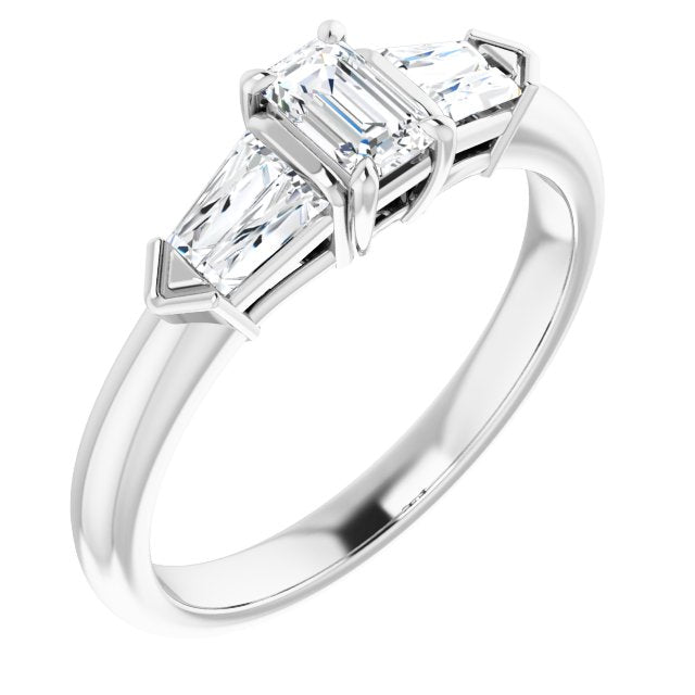 10K White Gold Customizable 5-stone Design with Emerald/Radiant Cut Center and Quad Baguettes