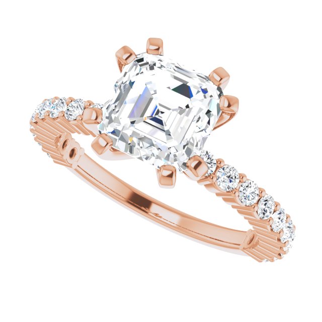 Cubic Zirconia Engagement Ring- The Thea (Customizable 8-prong Asscher Cut Design with Thin, Stackable Pavé Band)