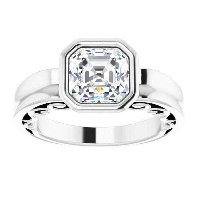Cubic Zirconia Engagement Ring- The Fredrika (Customizable Bezel-set Asscher Cut Solitaire with Wide 3-sided Band)