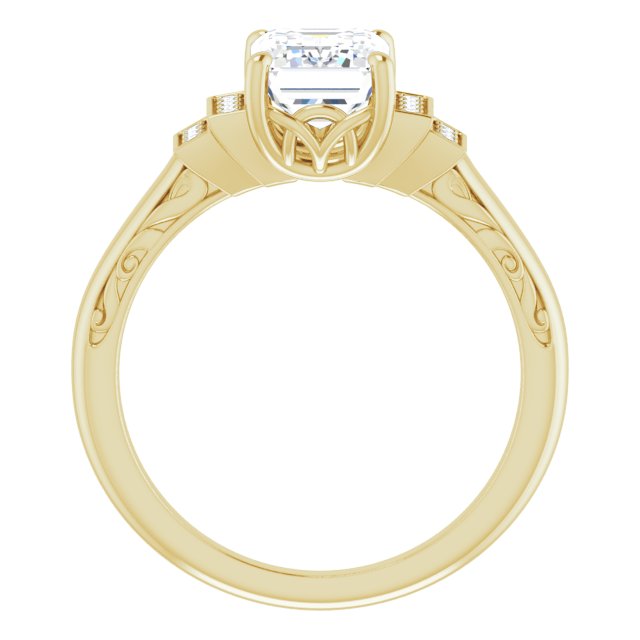 Cubic Zirconia Engagement Ring- The Brynhild (Customizable Engraved Design with Radiant Cut Center and Perpendicular Band Accents)