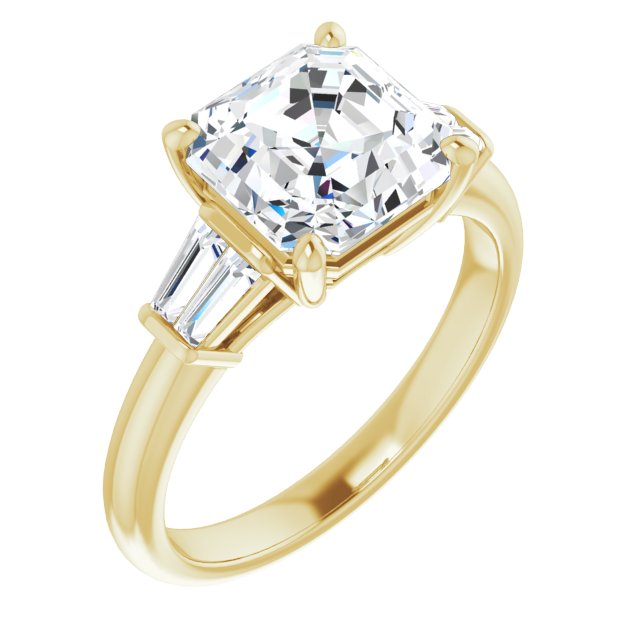 10K Yellow Gold Customizable 5-stone Asscher Cut Style with Quad Tapered Baguettes