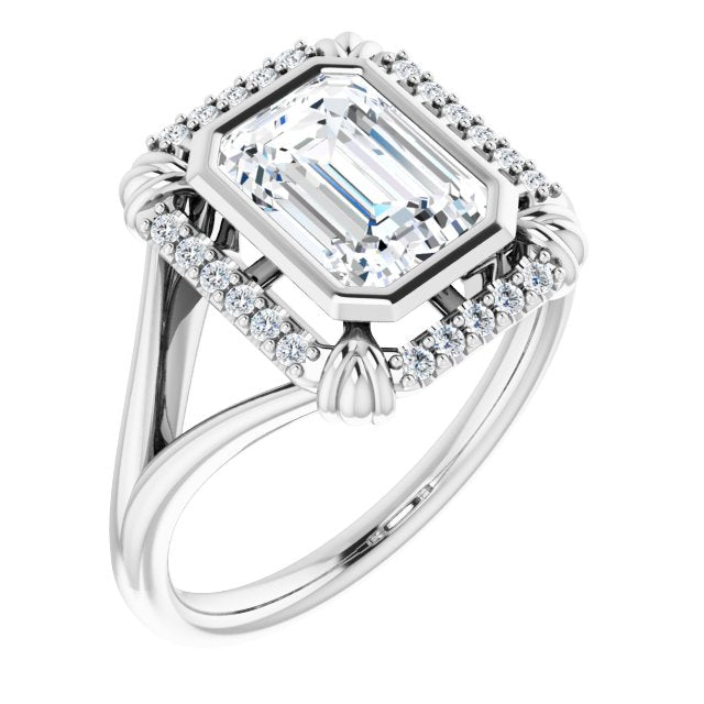 Cubic Zirconia Engagement Ring- The Leontine (Customizable Radiant Cut Design with Split Band and "Lion's Mane" Halo)