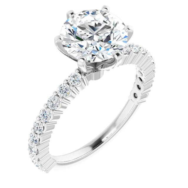 Cubic Zirconia Engagement Ring- The Thea (Customizable 6-prong Round Cut Design with Thin, Stackable Pavé Band)