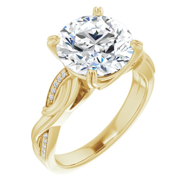 10K Yellow Gold Customizable Cathedral-raised Round Cut Design featuring Rope-Braided Half-Pavé Band