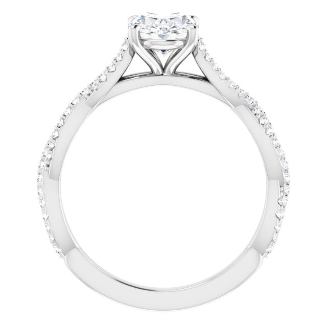 Cubic Zirconia Engagement Ring- The Alelli (Customizable Oval Cut Style with Thin and Twisted Micropavé Band)