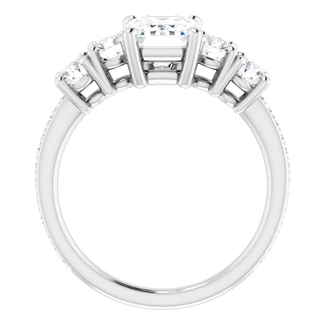 Cubic Zirconia Engagement Ring- The Denae (Customizable 5-stone Emerald Cut Design Enhanced with Accented Band)