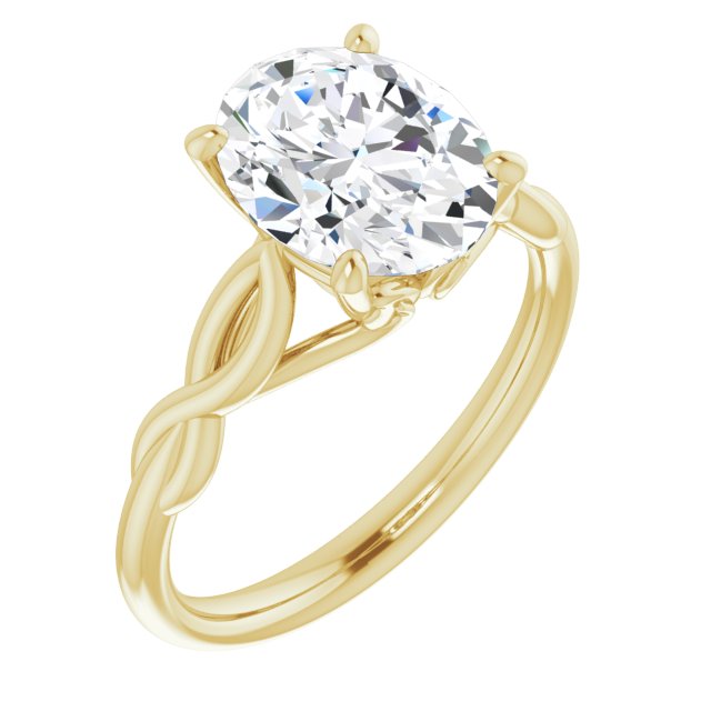 10K Yellow Gold Customizable Oval Cut Solitaire with Braided Infinity-inspired Band and Fancy Basket)