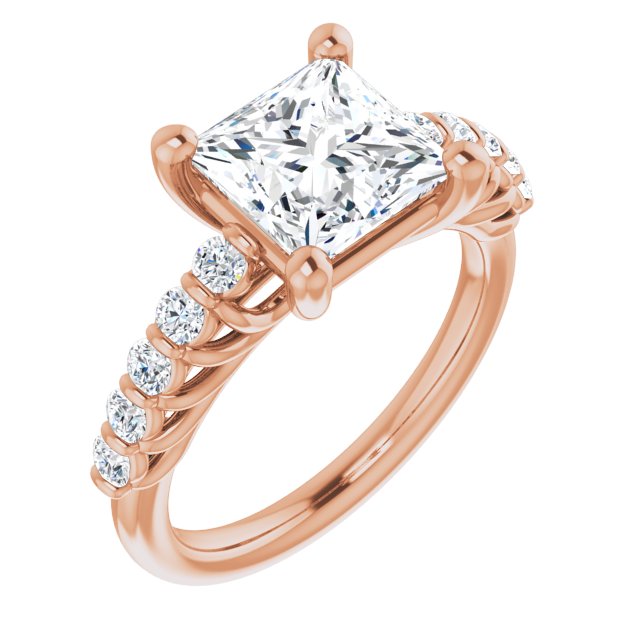 Cubic Zirconia Engagement Ring- The Alaia (Customizable Princess/Square Cut Style with Round Bar-set Accents)