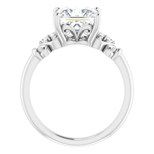 Cubic Zirconia Engagement Ring- The Amice (Customizable Vintage 5-stone Design with Princess/Square Cut Center and Artistic Band Décor)