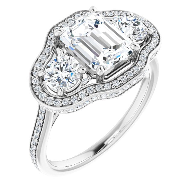 Cubic Zirconia Engagement Ring- The Iekika (Customizable 3-stone Radiant Cut Design with Multi-Halo Enhancement and 150+-stone Pavé Band)