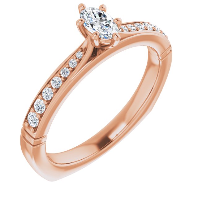 10K Rose Gold Customizable Oval Cut Design with Tapered Euro Shank and Graduated Band Accents