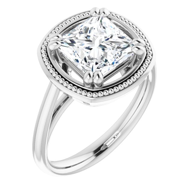 Cubic Zirconia Engagement Ring- The Eve (Customizable Princess/Square Cut Solitaire with Metallic Drops Halo Lookalike)