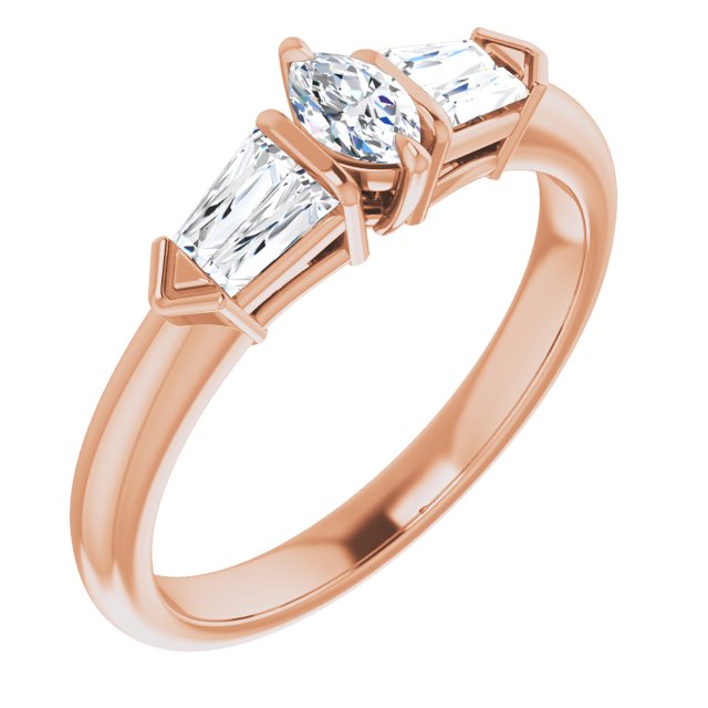 14K Rose Gold Customizable 5-stone Design with Marquise Cut Center and Quad Baguettes
