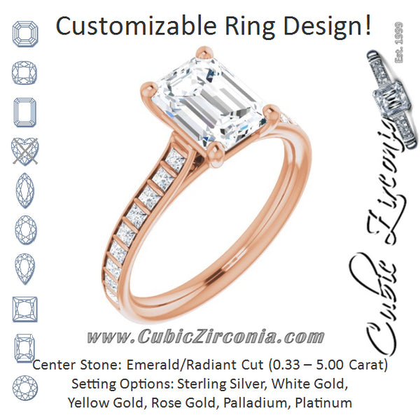 Cubic Zirconia Engagement Ring- The Gloria (Customizable Radiant Cut Style with Princess Channel Bar Setting)