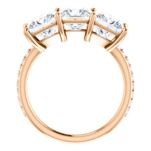 Cubic Zirconia Engagement Ring- The Mary Helen (Customizable Triple Princess Cut Design with Ultra Thin Pavé Band)