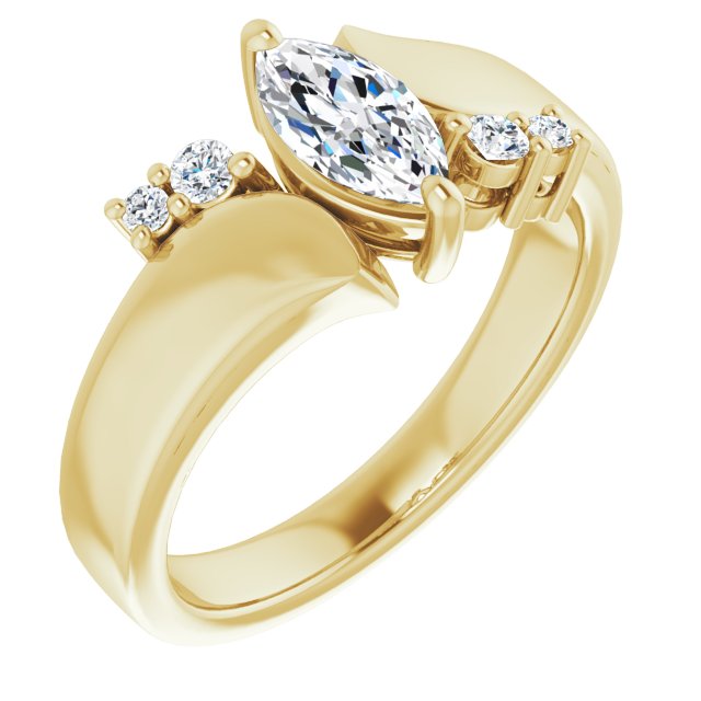 10K Yellow Gold Customizable 5-stone Marquise Cut Style featuring Artisan Bypass