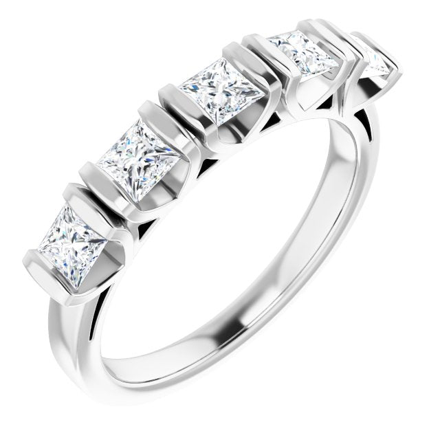 10K White Gold Customizable 5-stone Princess/Square Cut Design with Thick Channel Setting