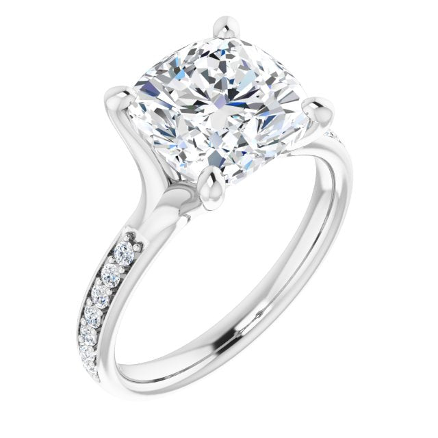 10K White Gold Customizable Heavy Prong-Set Cushion Cut Style with Round Cut Band Accents