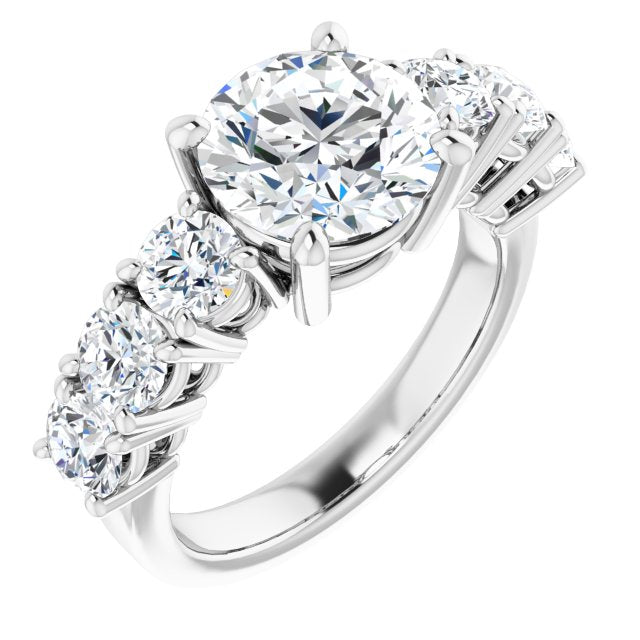 18K White Gold Customizable 7-stone Round Cut Design with Large Round-Prong Side Stones