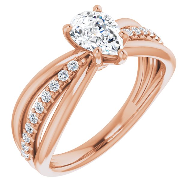 10K Rose Gold Customizable Pear Cut Design with Tri-Split Accented Band