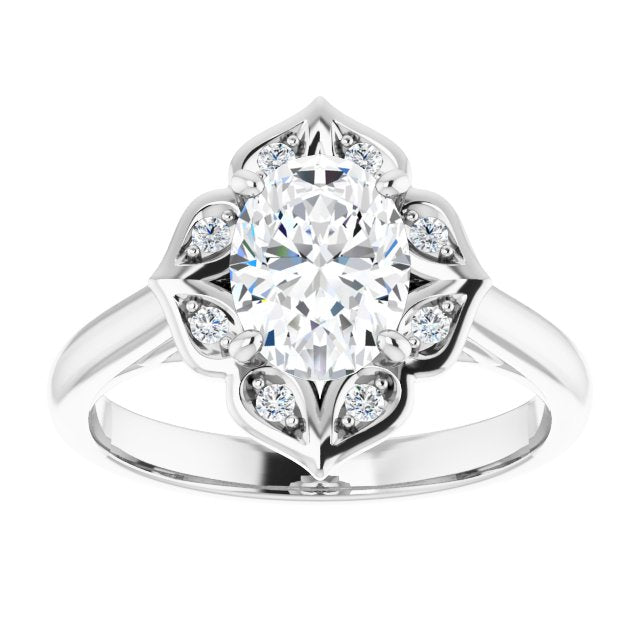Cubic Zirconia Engagement Ring- The Neve (Customizable Cathedral-raised Oval Cut Design with Star Halo & Round-Bezel Peekaboo Accents)
