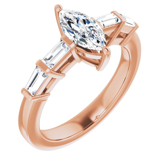 10K Rose Gold Customizable 9-stone Design with Marquise Cut Center and Round Bezel Accents