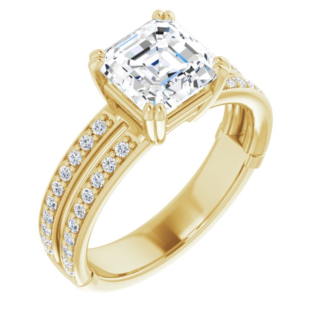 Cubic Zirconia Engagement Ring- The Constance (Customizable Asscher Cut Design featuring Split Band with Accents)