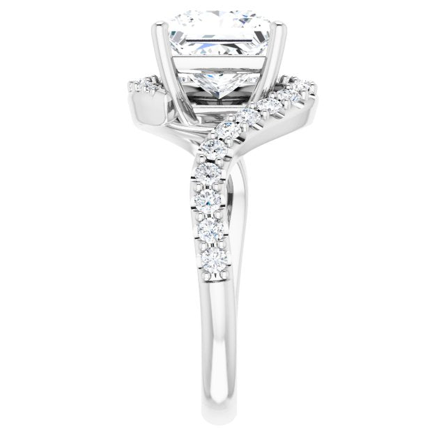 Cubic Zirconia Engagement Ring- The Phyllis (Customizable Princess/Square Cut Design with Swooping Pavé Bypass Band)