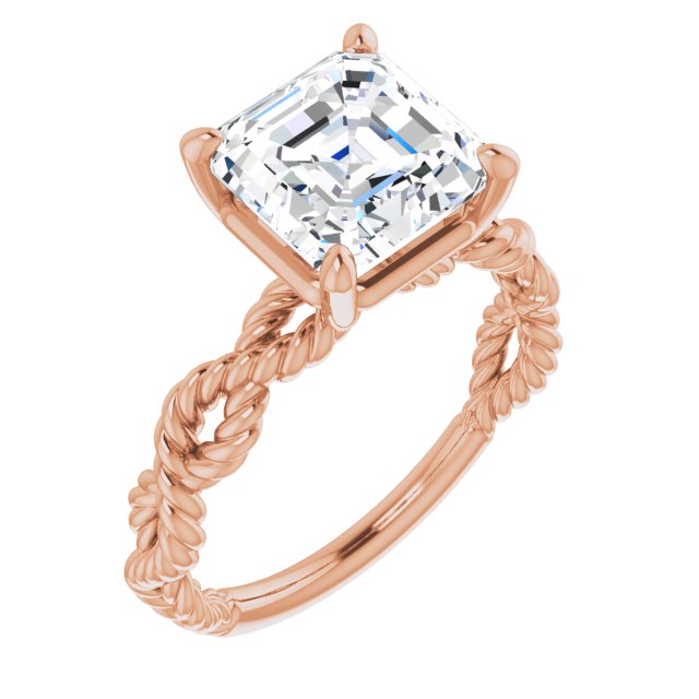 10K Rose Gold Customizable Asscher Cut Solitaire with Infinity-inspired Twisting-Rope Split Band