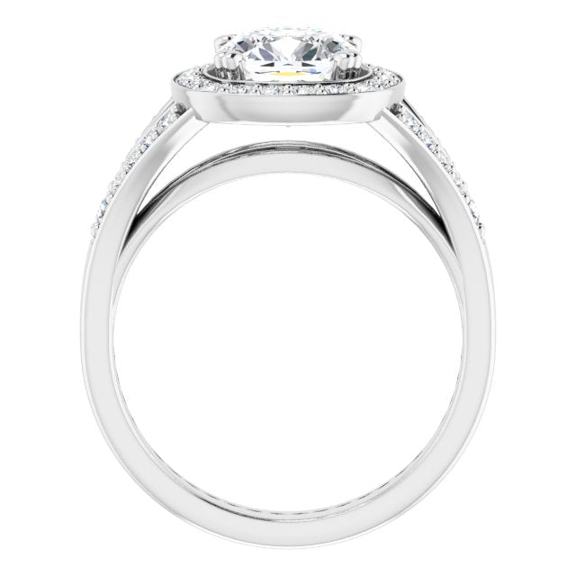 Cubic Zirconia Engagement Ring- The Aryanna (Customizable Cathedral-set Cushion Cut Style with Accented Split Band and Halo)