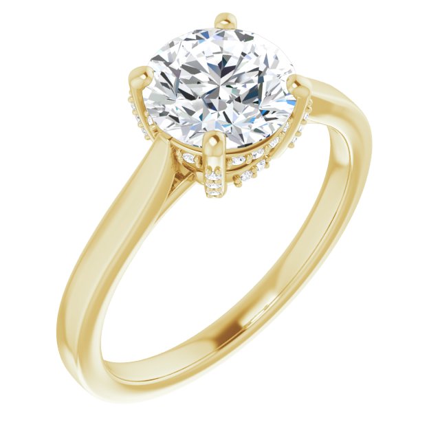 10K Yellow Gold Customizable Cathedral-Raised Round Cut Style with Prong Accents Enhancement