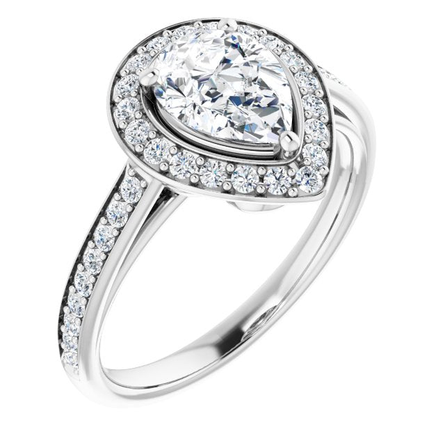10K White Gold Customizable Cathedral-raised Pear Cut Halo-and-Accented Band Design