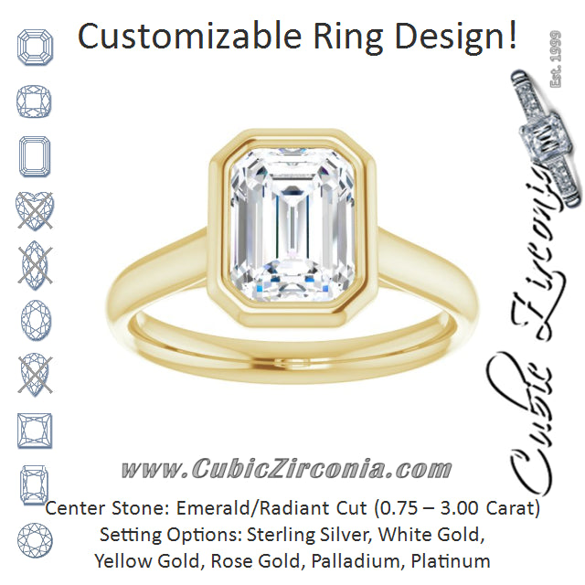 Cubic Zirconia Engagement Ring- The Gemma (Customizable Cathedral-Bezel Emerald Cut Solitaire)