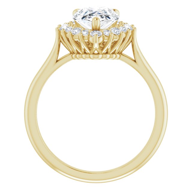 Cubic Zirconia Engagement Ring- The Honoka (Customizable Crown-Cathedral Pear Cut Design with Clustered Large-Accent Halo & Ultra-thin Band)