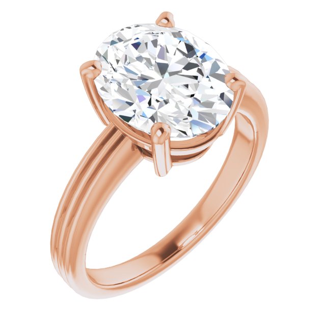 10K Rose Gold Customizable Oval Cut Solitaire with Double-Grooved Band
