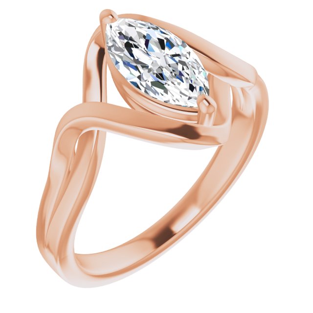 10K Rose Gold Customizable Marquise Cut Hurricane-inspired Bypass Solitaire