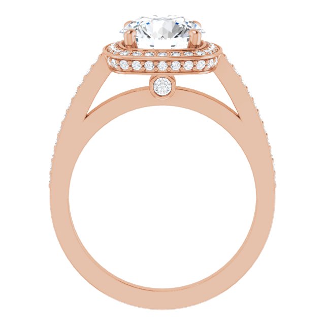 Cubic Zirconia Engagement Ring- The Roseanne (Customizable Cathedral-set Round Cut Design with Halo, Thin Shared Prong Band & Round-Bezel Peekaboos)