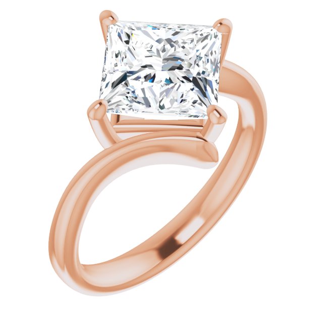 10K Rose Gold Customizable Princess/Square Cut Solitaire with Thin, Bypass-style Band