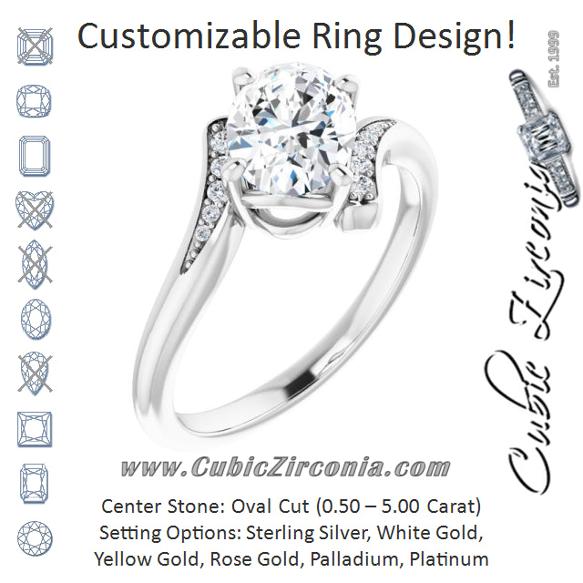 Cubic Zirconia Engagement Ring- The Aina Svanhild (Customizable 11-stone Oval Cut Design with Bypass Channel Accents)