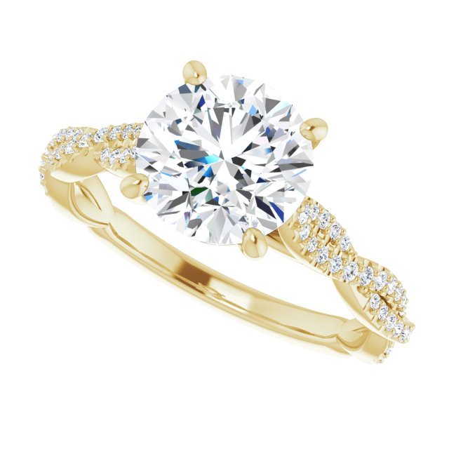 Cubic Zirconia Engagement Ring- The Alelli (Customizable Round Cut Style with Thin and Twisted Micropavé Band)