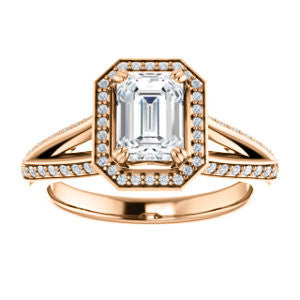 Cubic Zirconia Engagement Ring- The Loren (Customizable Radiant Cut Halo Design featuring Three-sided Twisting Pavé Split Band)