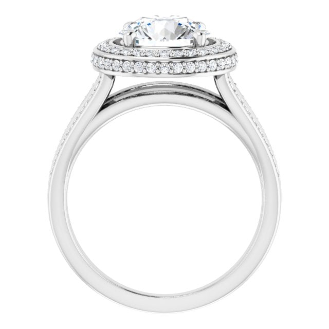 Cubic Zirconia Engagement Ring- The Deena (Customizable Halo-style Round Cut with Under-halo & Ultra-wide Band)