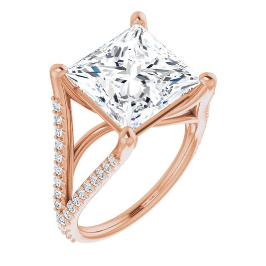 10K Rose Gold Customizable Cathedral-raised Princess/Square Cut Center with Exquisite Accented Split-band