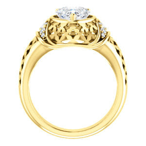 Cubic Zirconia Engagement Ring- The Leilani (Customizable Heart Cut Vintage Crown Setting with Oversized Crosshatch Band)