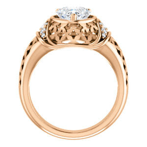 Cubic Zirconia Engagement Ring- The Leilani (Customizable Heart Cut Vintage Crown Setting with Oversized Crosshatch Band)