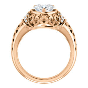 Cubic Zirconia Engagement Ring- The Leilani (Customizable Heart Cut Vintage Crown Setting with Oversized Crosshatch Band)