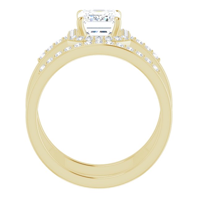 Cubic Zirconia Engagement Ring- The Jersey (Customizable Radiant Cut Halo Design with Open, Ultrawide Harness Double Pavé Band)