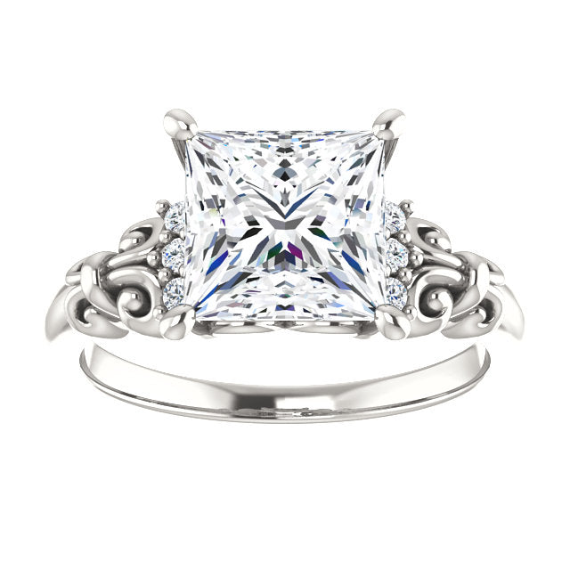 Cubic Zirconia Engagement Ring- The Lark (Customizable 7-stone Princess/Square Cut Design with Vertical Round-Channel Accents)