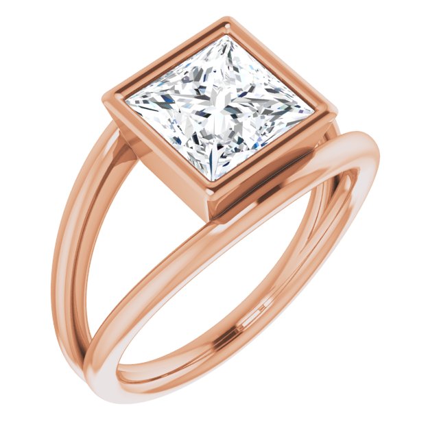 10K Rose Gold Customizable Bezel-set Princess/Square Cut Style with Wide Tapered Split Band