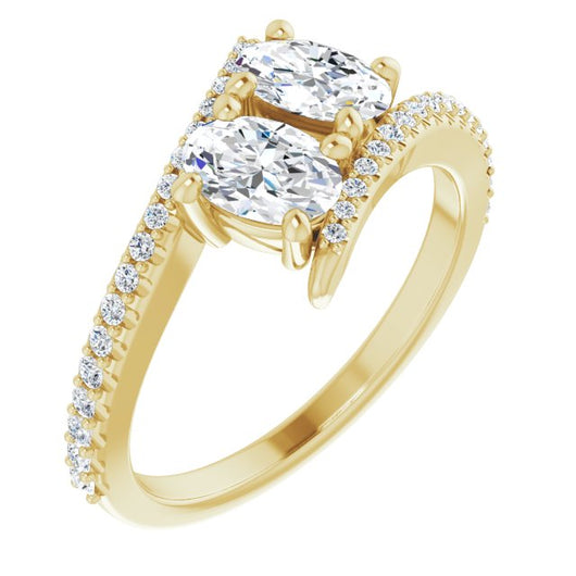 10K Yellow Gold Customizable Double Oval Cut 2-stone Design with Ultra-thin Bypass Band and Pavé Enhancement